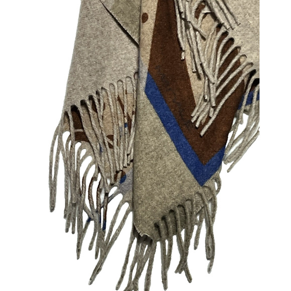 100% Wool Knit Shawl Cardigan Wrap Open Beige Fringed Bohemian Made in Italy - Picture 7 of 13